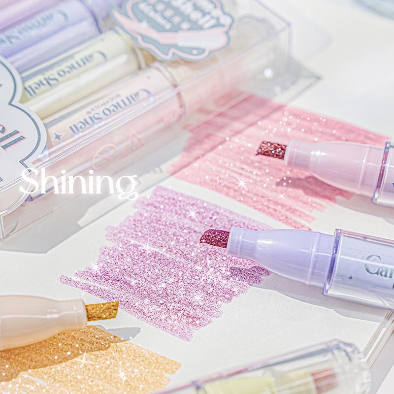 Highlighter Set Pastel - 4 Kolory/Zestaw Brokatowych Zakreślaczy Pisaków Precyzyjny