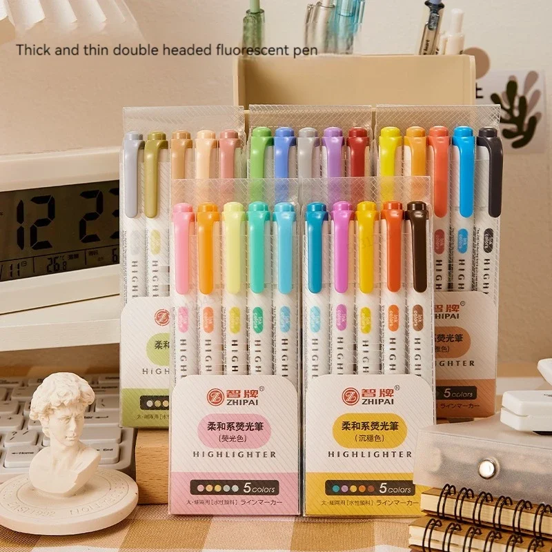 Highlighter Set Pastel - Zestaw zakreślaczy dwustronnych w 5 kolorach/pudełku,