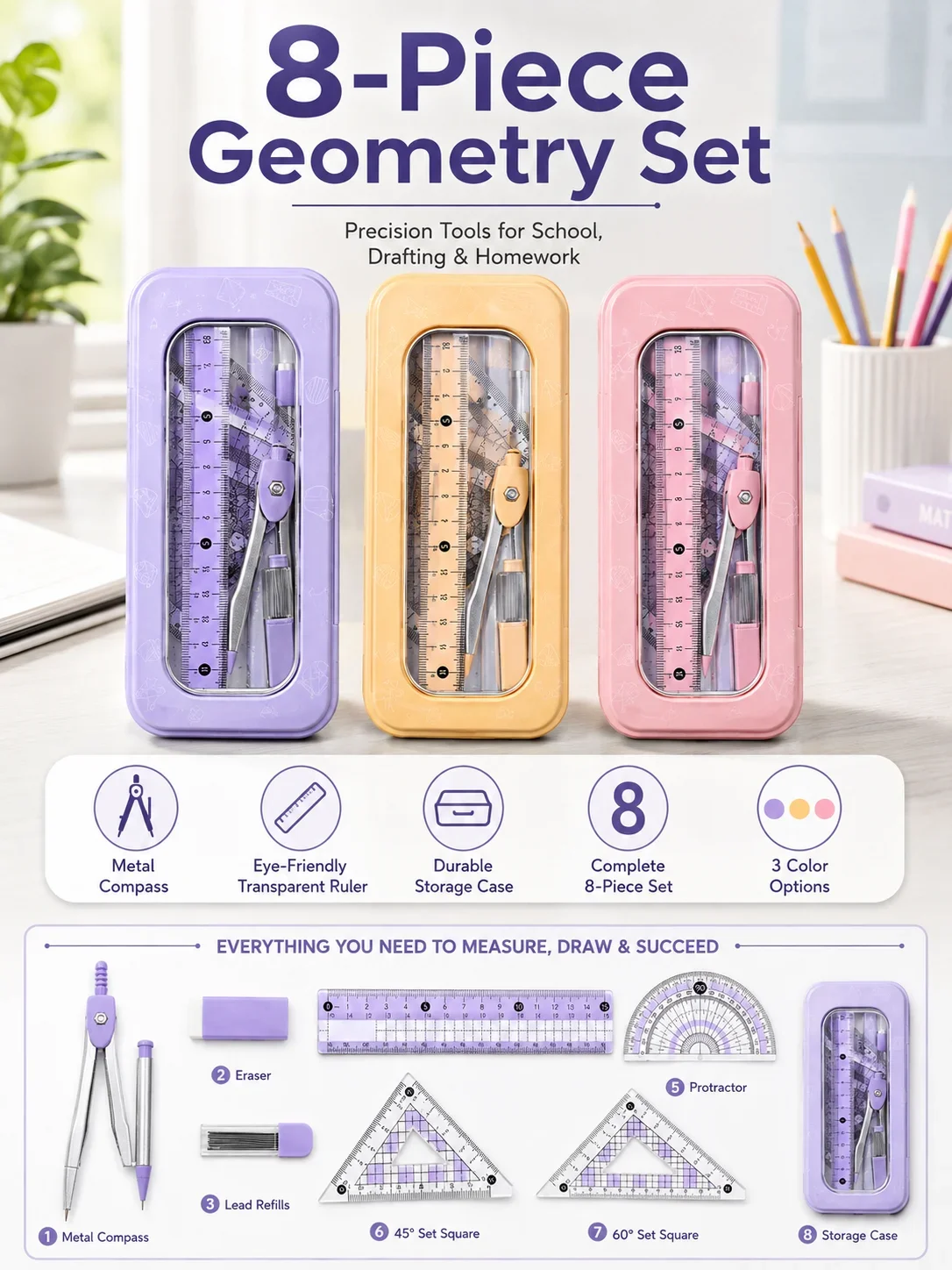 8-częściowy zestaw do rysunku  – Compass Geometry Set recenzja i cena